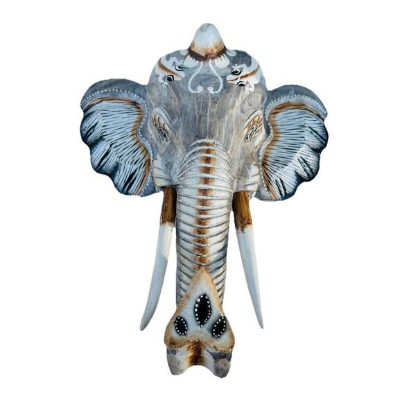 New Hand Carved Wooden Elephant Wall Hanging Costa Rica Jungle Animal Pura Vida - Picture 11 of 16